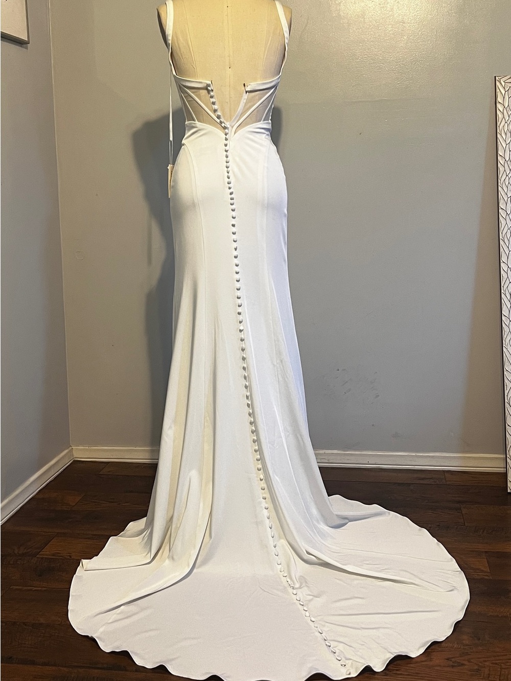 Ivory Square-Neck Wedding Gown with High Thigh Slit - Picture 5 of 7